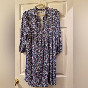 Wonderly Blue Floral V-Neck Tunic Dress with Pink Accent Size Large  NWOT